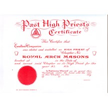 Royal Arch Masons Past High Priest's Certificate