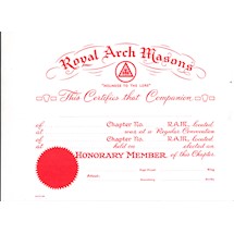 Royal Arch Mason Honoree Member Certificate