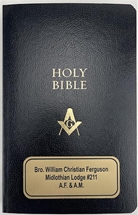 Black World Gift Bible - Masonic emblem and Name plate