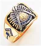 Past Master ring Square front, Compass & Quadrant with Sun - 10K Y&WG