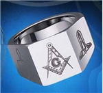 Masonic Ring 12mm Tungsten Multi-facet Signet style ring with symbols