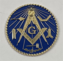 Metal Cast Masonic Emblem w/ blue background and Working Tools