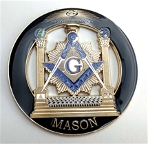 Cutout Masonic Emblem with Columns and Globes