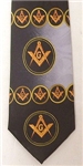 Masonic tie Navy Blue and Grey circle pattern w/yellow emblems