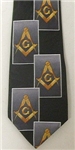 Masonic tie Black with Square & Compasses staggered with yellow emblems