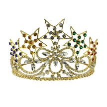 OES Crown w five stars gold tone colored rhinestones