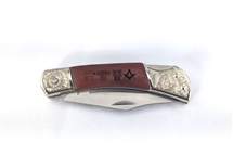 Masonic engraved Folding knife with wood handle