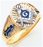 Masonic ring Round front with S&C and "G" - 10K W&YG