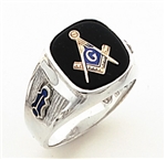 Master Mason ring Square stone & rounded edges with S&C and "G"- Sterling Silver
