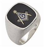 Masonic Rings Square stone with S&C and "G" - Sterling Silver