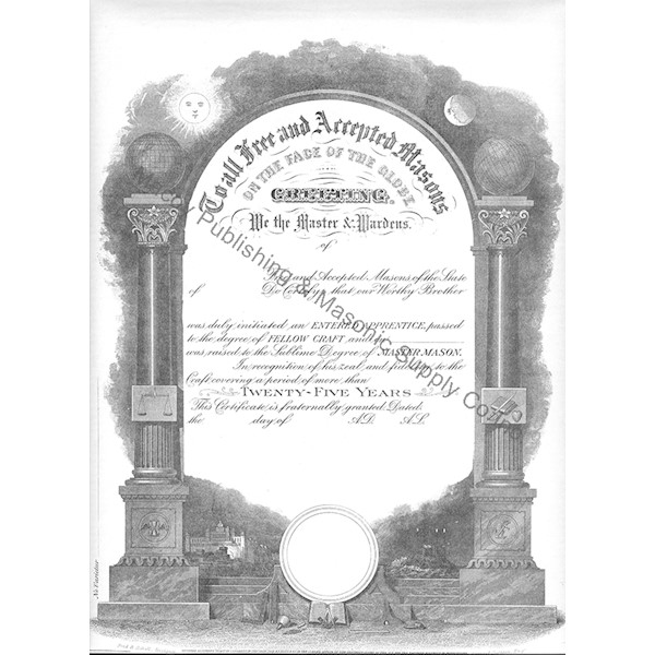 Masonic F&AM  25 Year Member Certificate