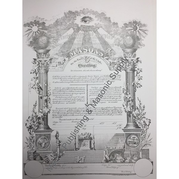 Masonic Membership Certificate AF&AM  Four Language