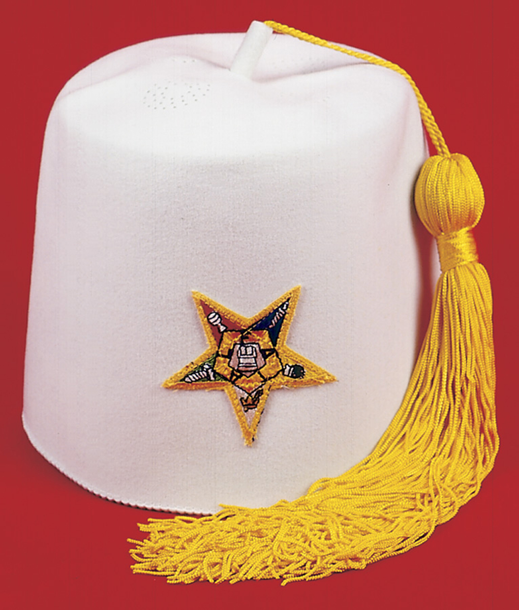 OES White Stock fez with Star and 12" tassel