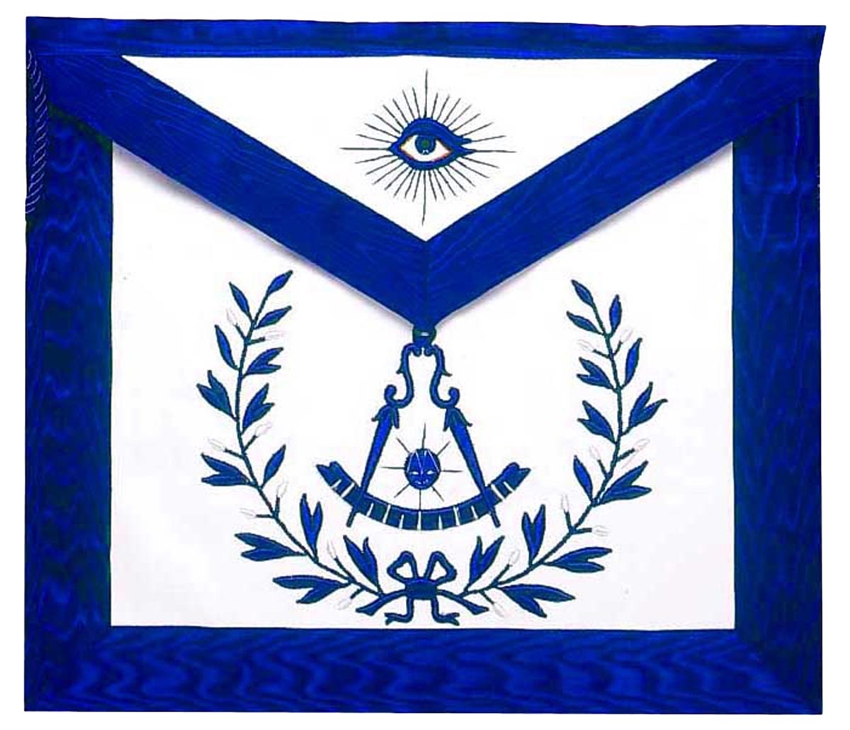 Masonic Past Master Royal Blue Satin  Apron Emblem with Wreath