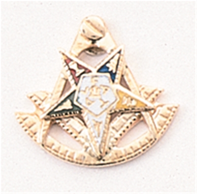 Combination Eastern Star Patron / Past Master Lapel Button in 14K YG with colored enamel 