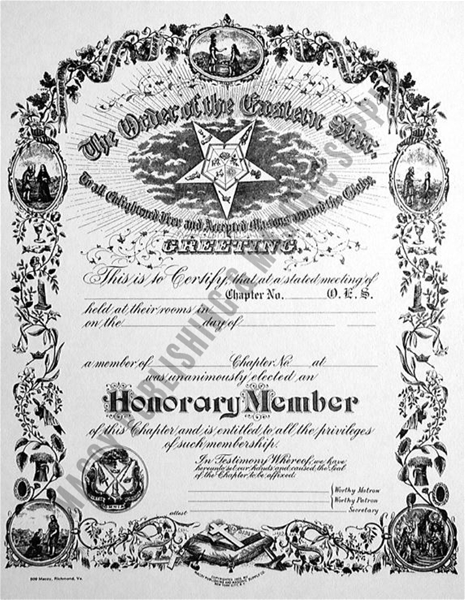 OES Honorary Member Certificate