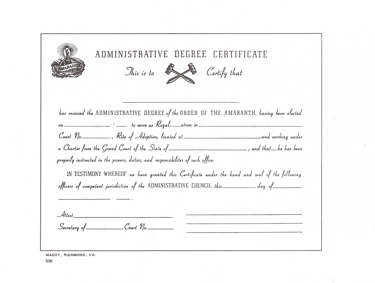 Amaranth Administrative Degree Certificate