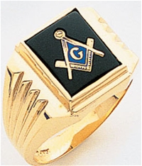 Master Mason ring with Square stone with S&C and "G"- 10K YG