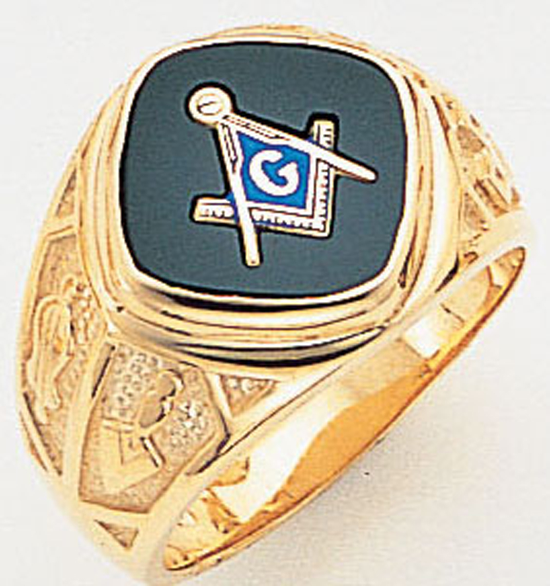 Master Mason ring Diamond shaped stone & rounded edges with S&C and "G"- Sterling Silver