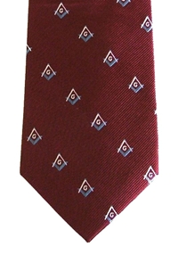 Maroon Masonic Tie w/ Blue & White Emblems