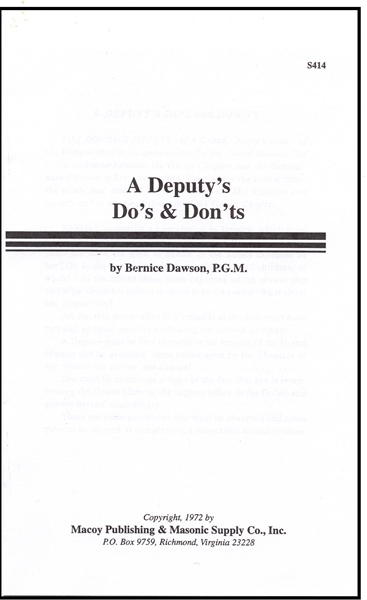 A Deputy's Do's and Don'ts by Bernice Dawson  P.G.M.