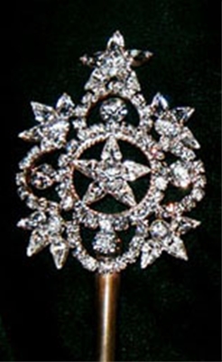 Scepter in silver tone with white stones