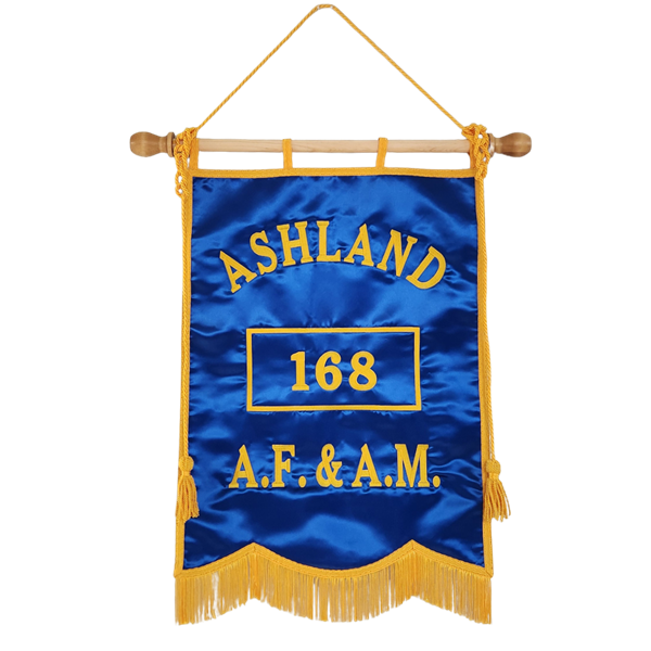 Custom Masonic Lodge Door Banner – Royal Blue Satin with Embroidery