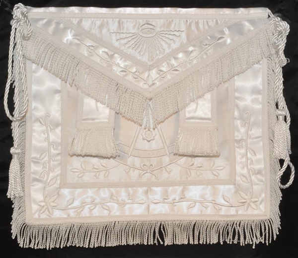 Masonic Past Master Apron White - Satin with Wreath