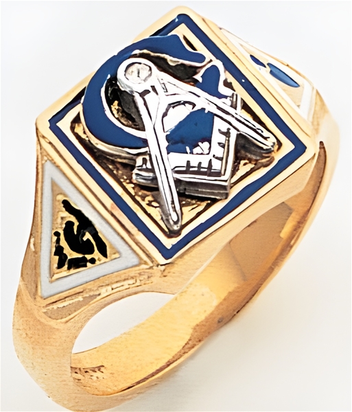 Masonic ring Enameled Round Front with S&C and "G" - 10KYG