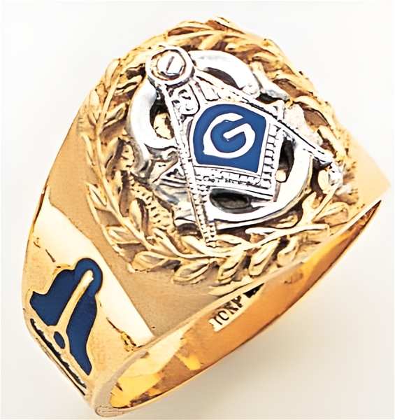 Master Mason ring Round front with S&C and "G" - 10K YG
