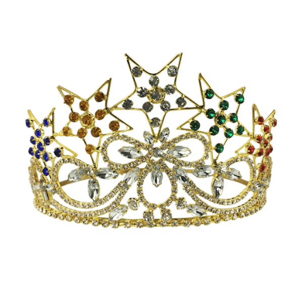 OES Crown w five stars gold tone colored rhinestones
